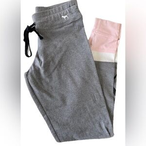 PINK Victoria's Secret Women's Yoga Pants S Gray Pink White Drawstring Tapered